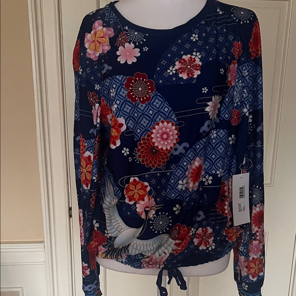 NWT Johnny Was Blue and Red Floral Hoodie
